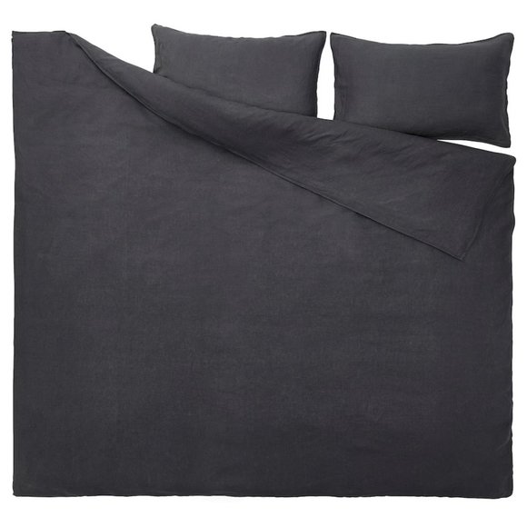 IKEA DYTAG 100% Linen Duvet cover and pillowcase(s), dark gray - Picture 1 of 11